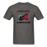 I Work Hard To Support My Airplane - Red - Unisex Classic T-Shirt - charcoal