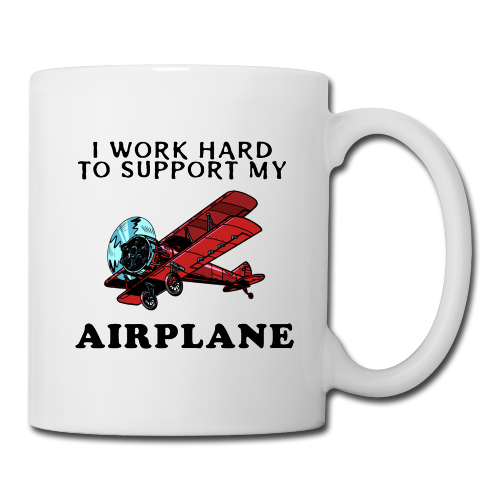 I Work Hard To Support My Airplane - Red - Coffee/Tea Mug - white