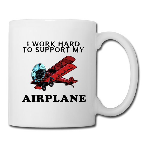 I Work Hard To Support My Airplane - Red - Coffee/Tea Mug - white