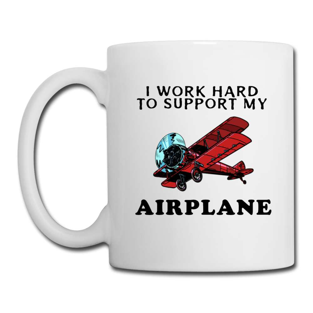 I Work Hard To Support My Airplane - Red - Coffee/Tea Mug - white