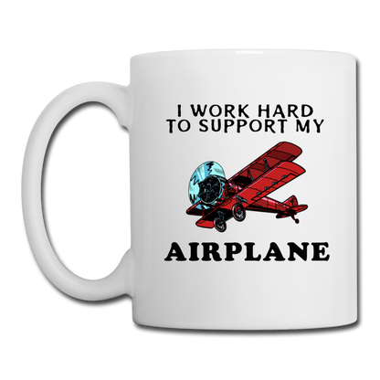 I Work Hard To Support My Airplane - Red - Coffee/Tea Mug - white