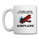 I Work Hard To Support My Airplane - Red - Coffee/Tea Mug - white