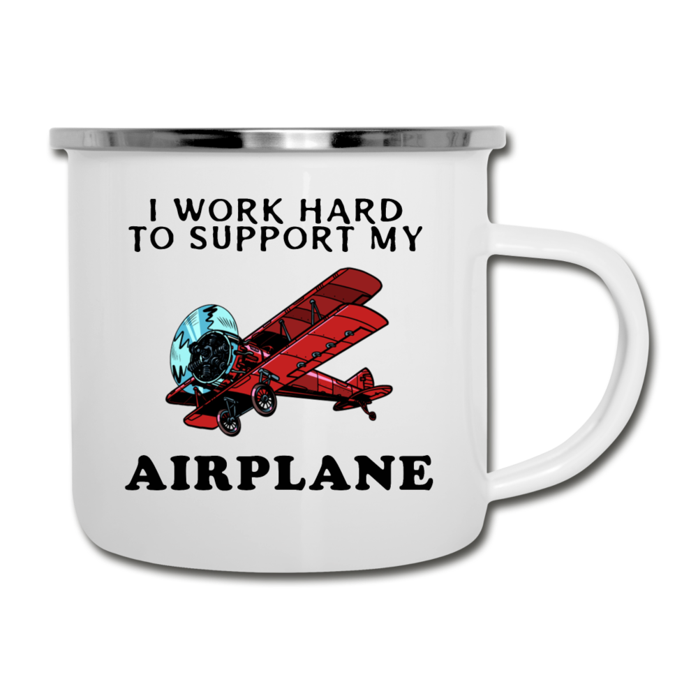 I Work Hard To Support My Airplane - Red - Camper Mug - white