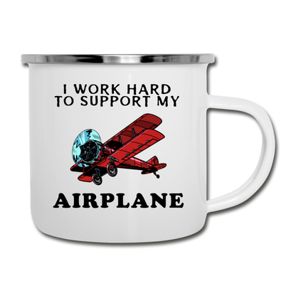 I Work Hard To Support My Airplane - Red - Camper Mug - white