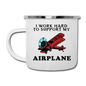 I Work Hard To Support My Airplane - Red - Camper Mug - white