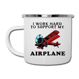 I Work Hard To Support My Airplane - Red - Camper Mug - white