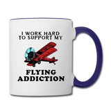 I Work Hard To Support My Flying Addiction - Contrast Coffee Mug - white/cobalt blue