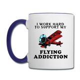 I Work Hard To Support My Flying Addiction - Contrast Coffee Mug - white/cobalt blue