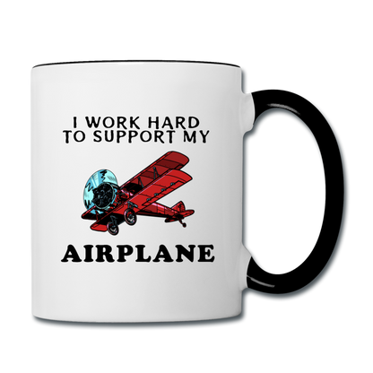 I Work Hard To Support My Airplane - Red - Contrast Coffee Mug - white/black