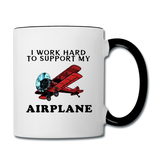 I Work Hard To Support My Airplane - Red - Contrast Coffee Mug - white/black