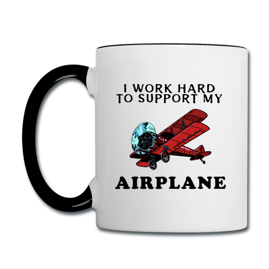 I Work Hard To Support My Airplane - Red - Contrast Coffee Mug - white/black