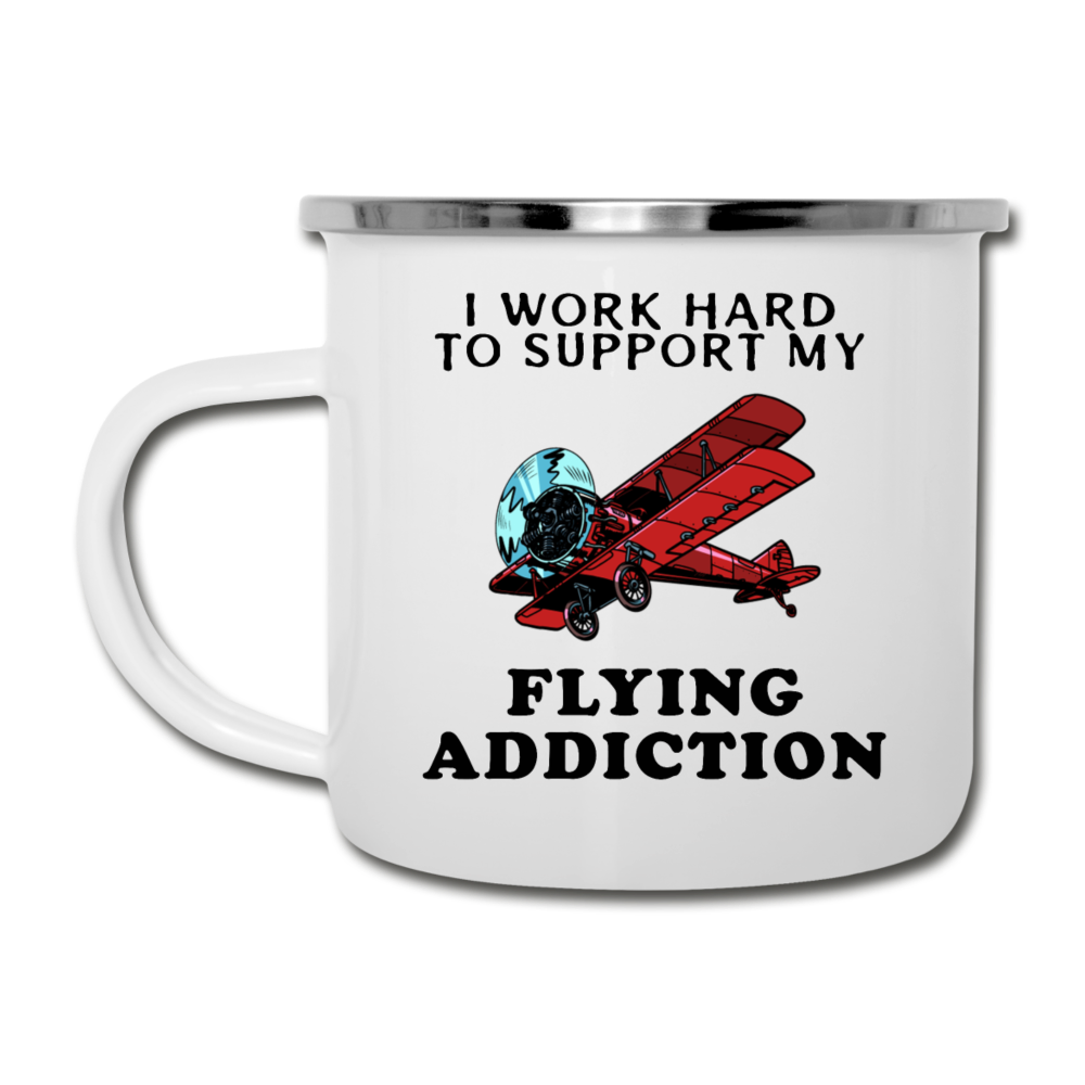 I Work Hard To Support My Flying Addiction - Camper Mug - white