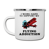 I Work Hard To Support My Flying Addiction - Camper Mug - white