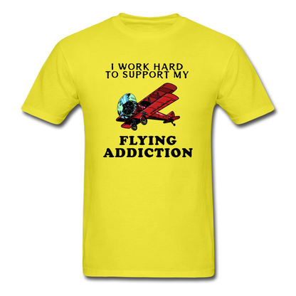 I Work Hard To Support My Flying Addiction - Unisex Classic T-Shirt - yellow