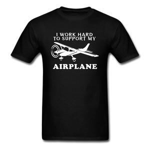 I Work Hard To Support My Airplane - White - Unisex Classic T-Shirt - black
