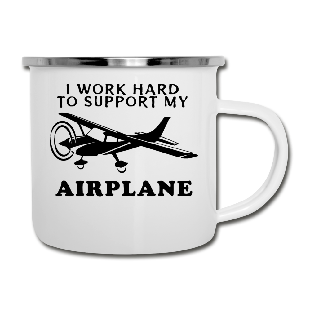 I Work Hard To Support My Airplane - Black - Camper Mug - white