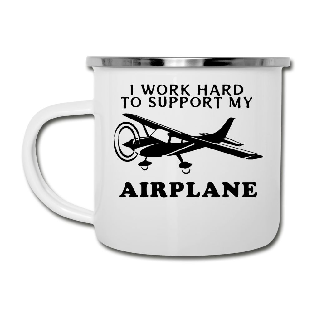 I Work Hard To Support My Airplane - Black - Camper Mug - white