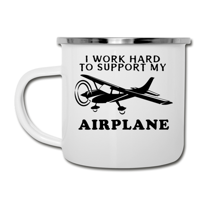 I Work Hard To Support My Airplane - Black - Camper Mug - white