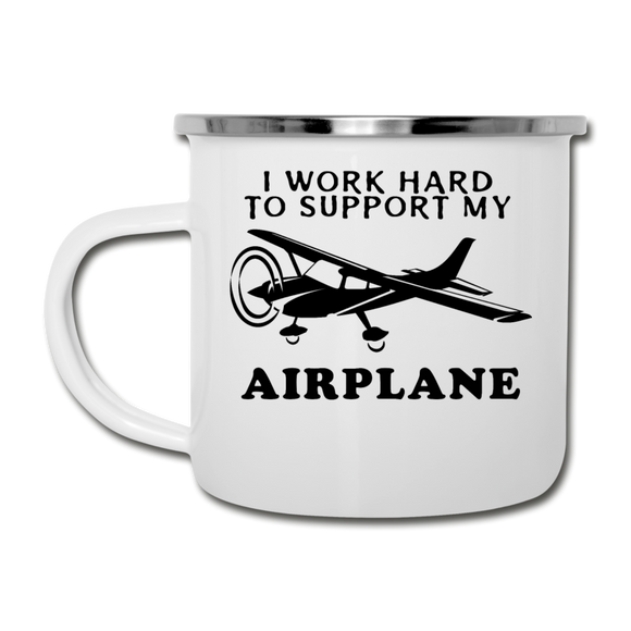 I Work Hard To Support My Airplane - Black - Camper Mug - white