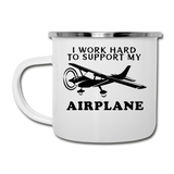 I Work Hard To Support My Airplane - Black - Camper Mug - white
