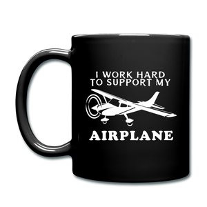 I Work Hard To Support My Airplane - White - Full Color Mug - black