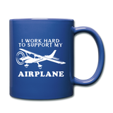 I Work Hard To Support My Airplane - White - Full Color Mug - royal blue