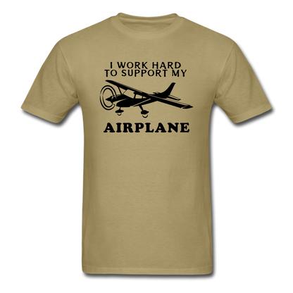 I Work Hard To Support My Airplane - Black - Unisex Classic T-Shirt - khaki