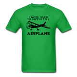 I Work Hard To Support My Airplane - Black - Unisex Classic T-Shirt - bright green