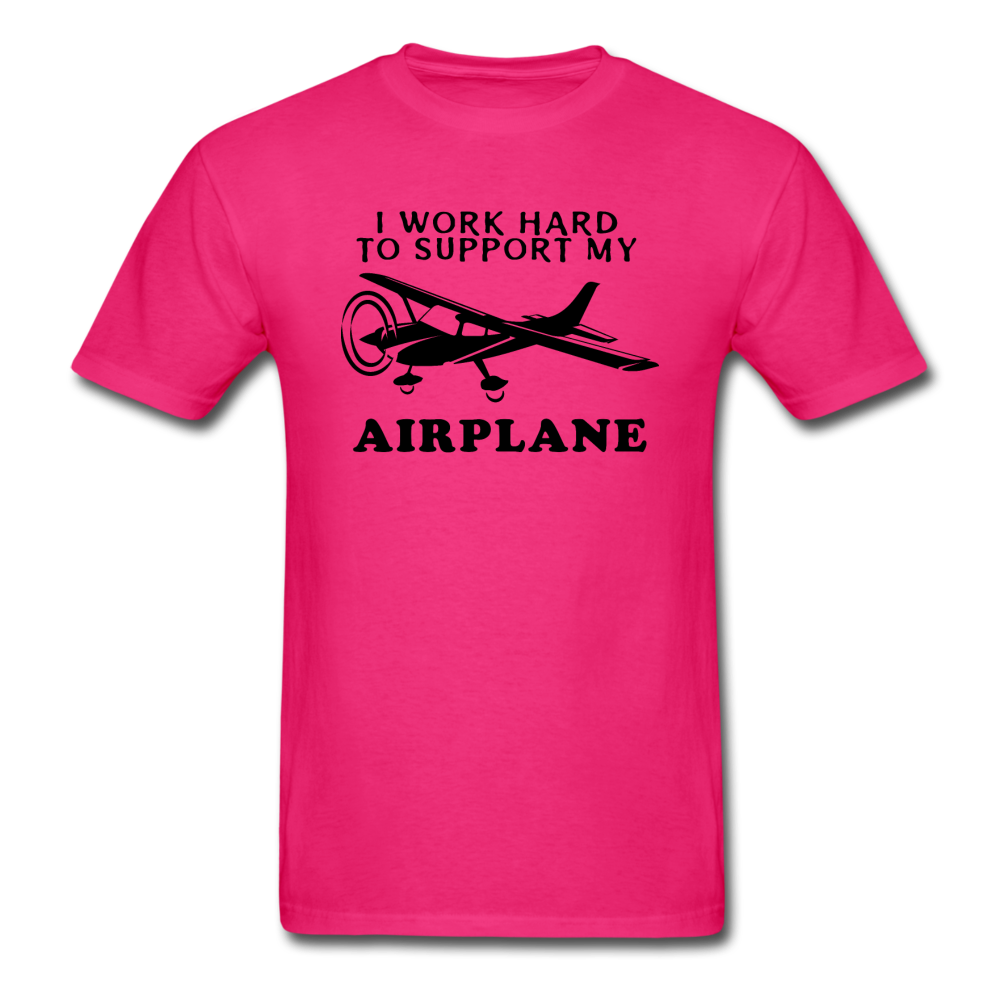 I Work Hard To Support My Airplane - Black - Unisex Classic T-Shirt - fuchsia