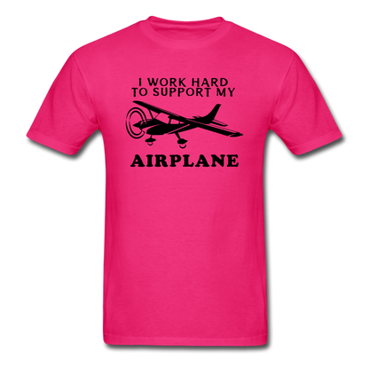 I Work Hard To Support My Airplane - Black - Unisex Classic T-Shirt - fuchsia