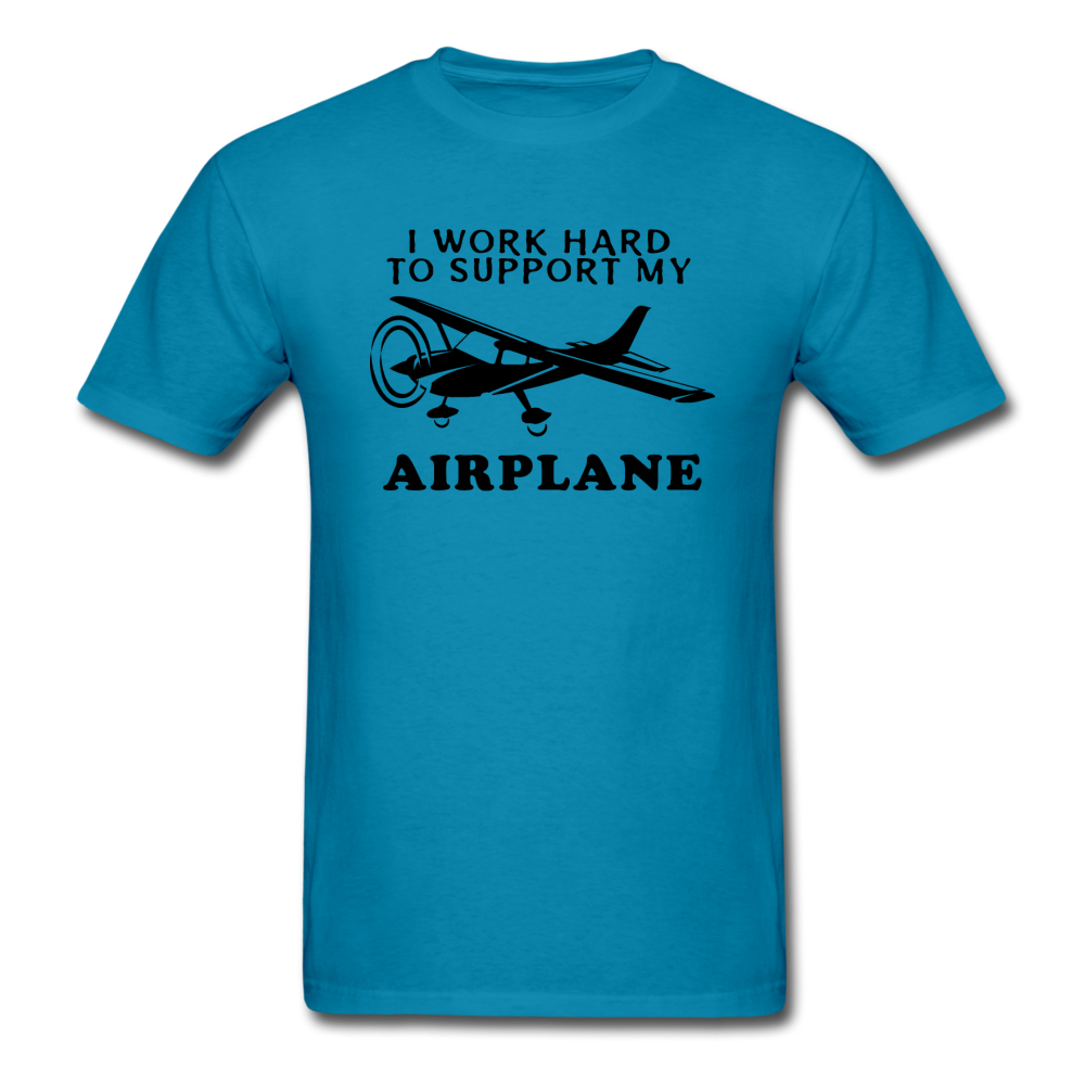 I Work Hard To Support My Airplane - Black - Unisex Classic T-Shirt - turquoise