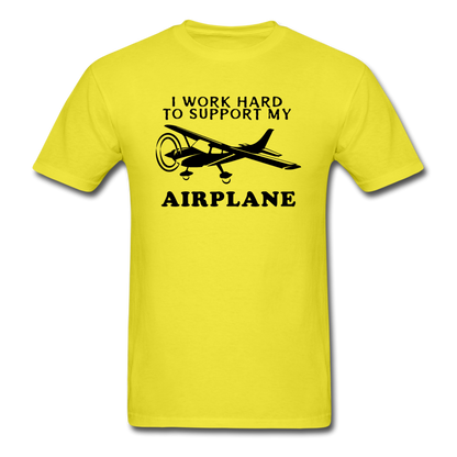 I Work Hard To Support My Airplane - Black - Unisex Classic T-Shirt - yellow