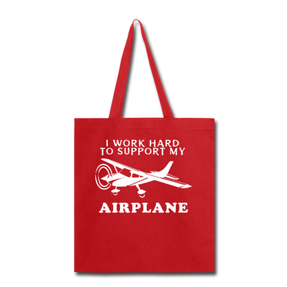 I Work Hard To Support My Airplane - White - Tote Bag - red