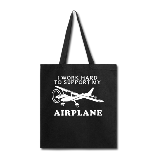 I Work Hard To Support My Airplane - White - Tote Bag - black