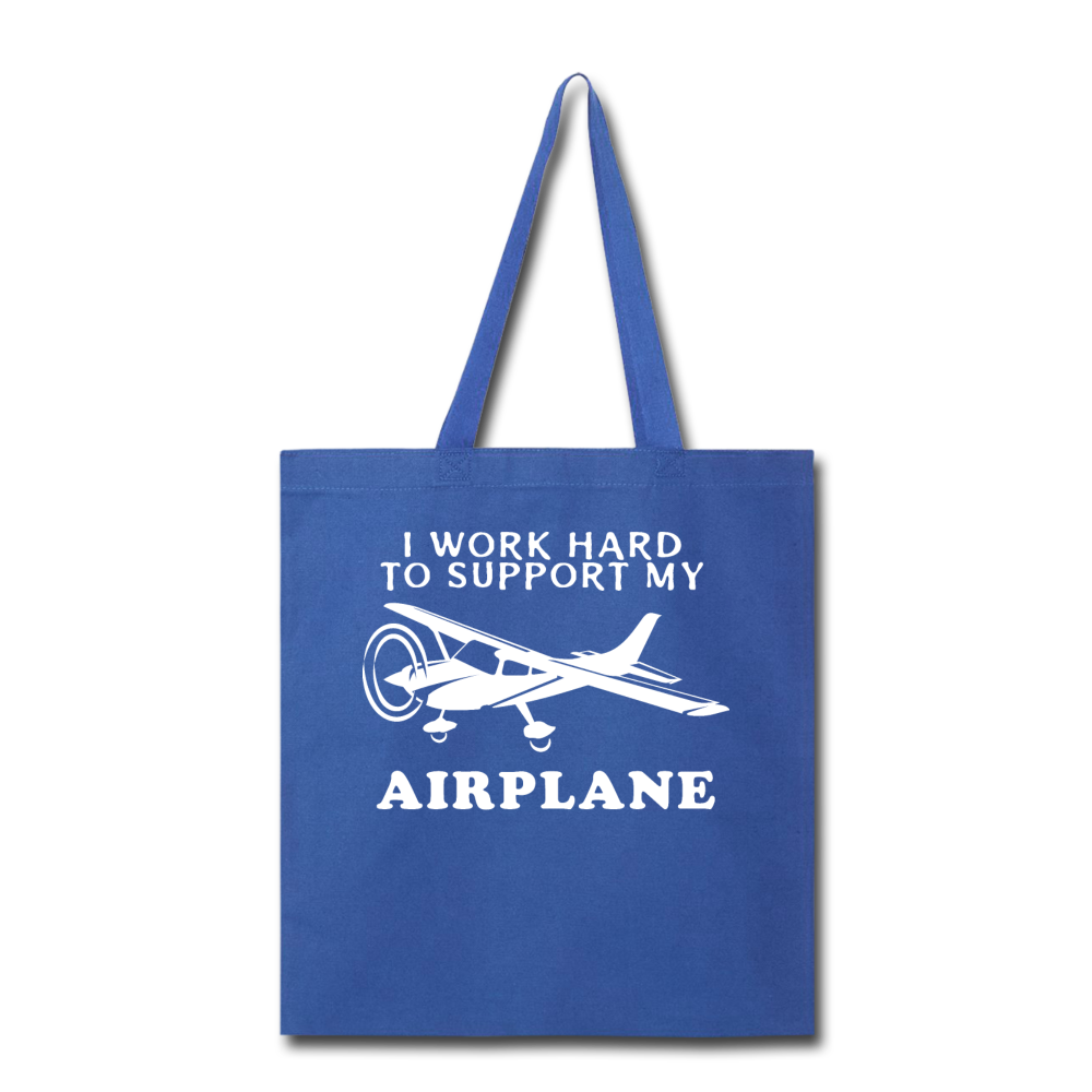 I Work Hard To Support My Airplane - White - Tote Bag - royal blue