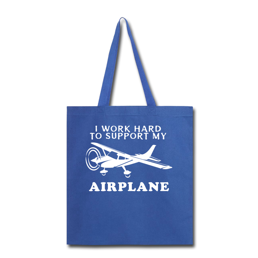 I Work Hard To Support My Airplane - White - Tote Bag - royal blue