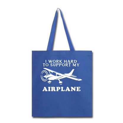 I Work Hard To Support My Airplane - White - Tote Bag - royal blue