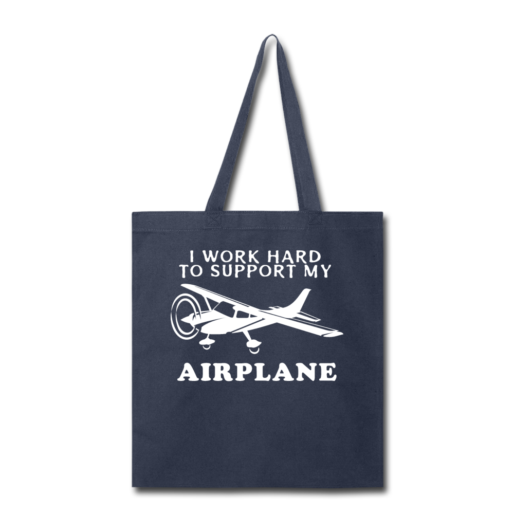 I Work Hard To Support My Airplane - White - Tote Bag - navy