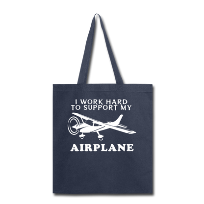 I Work Hard To Support My Airplane - White - Tote Bag - navy