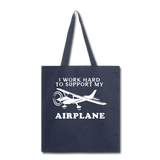 I Work Hard To Support My Airplane - White - Tote Bag - navy