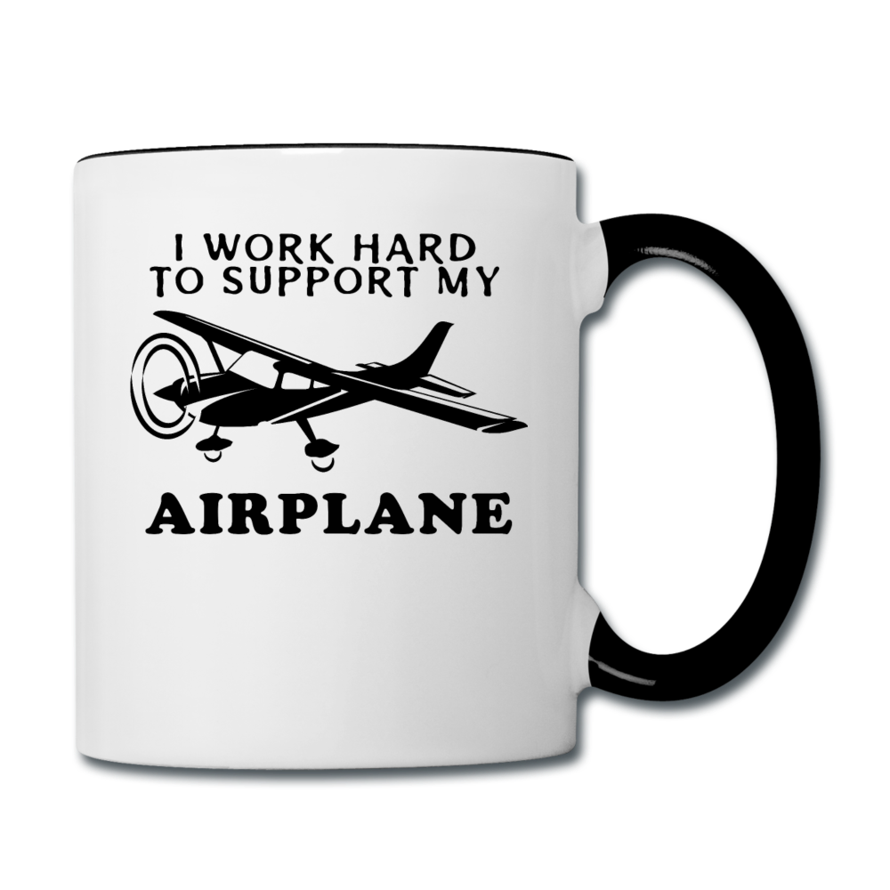 I Work Hard To Support My Airplane - Black - Contrast Coffee Mug - white/black