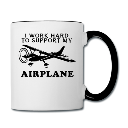 I Work Hard To Support My Airplane - Black - Contrast Coffee Mug - white/black