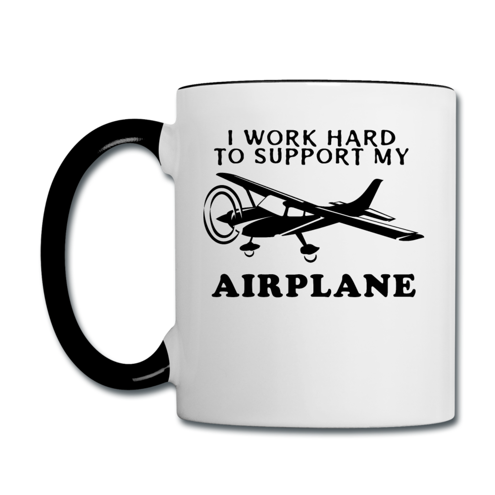 I Work Hard To Support My Airplane - Black - Contrast Coffee Mug - white/black