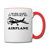 I Work Hard To Support My Airplane - Black - Contrast Coffee Mug - white/red
