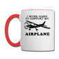 I Work Hard To Support My Airplane - Black - Contrast Coffee Mug - white/red