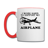I Work Hard To Support My Airplane - Black - Contrast Coffee Mug - white/red