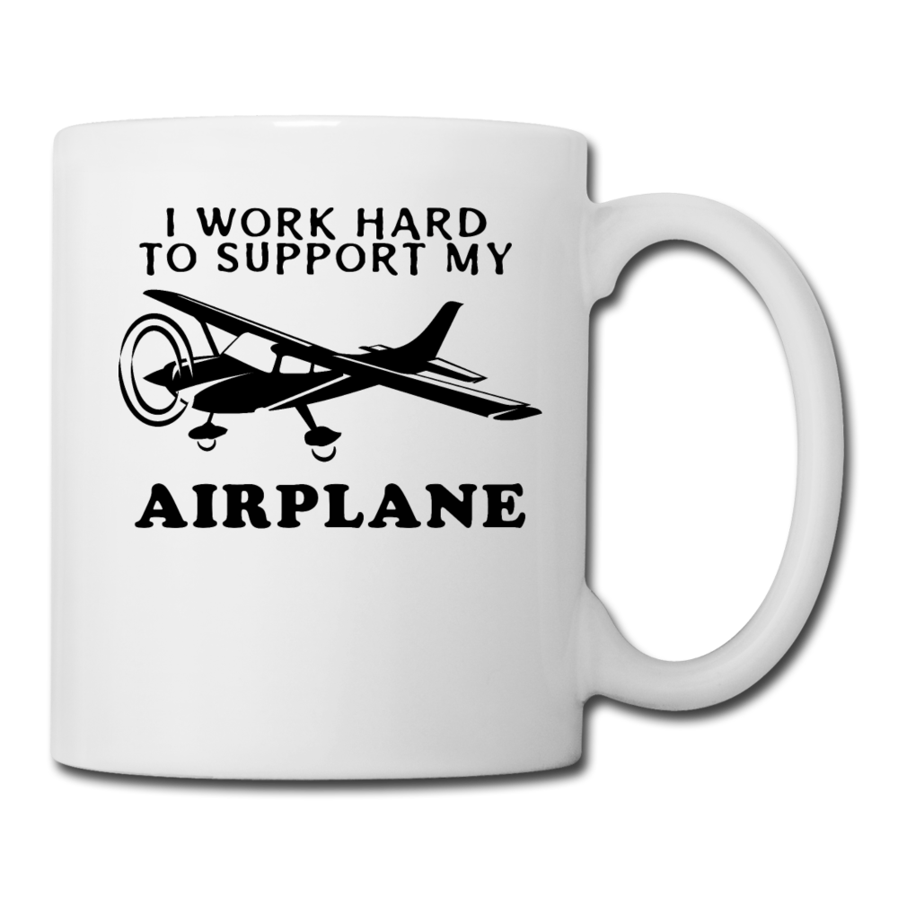 I Work Hard To Support My Airplane - Black - Coffee/Tea Mug - white