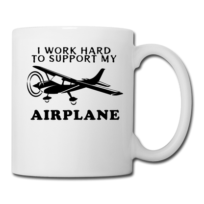 I Work Hard To Support My Airplane - Black - Coffee/Tea Mug - white