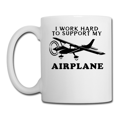 I Work Hard To Support My Airplane - Black - Coffee/Tea Mug - white