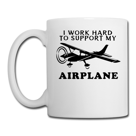 I Work Hard To Support My Airplane - Black - Coffee/Tea Mug - white